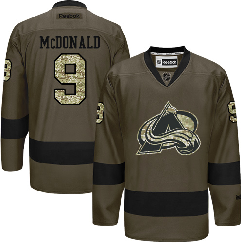 Mens Reebok Colorado Avalanche 9 Lanny McDonald Authentic Green Salute to Service NHL Jersey